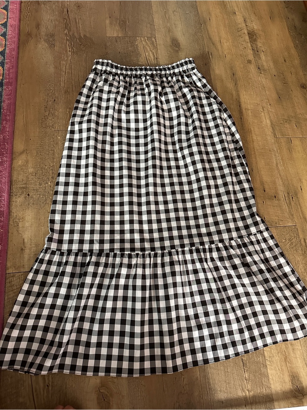 ASOS Black and White Gingham Midi Skirt with Ruffle Hem